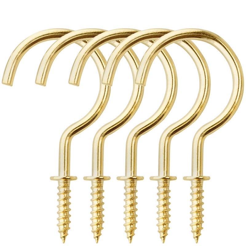 BronaGrand 20 Pieces Screw in Ceiling Hooks,2.8 inches Metal Cup Hook Hangers for Hanging Plants,Kitchen (Gold) - Image 1